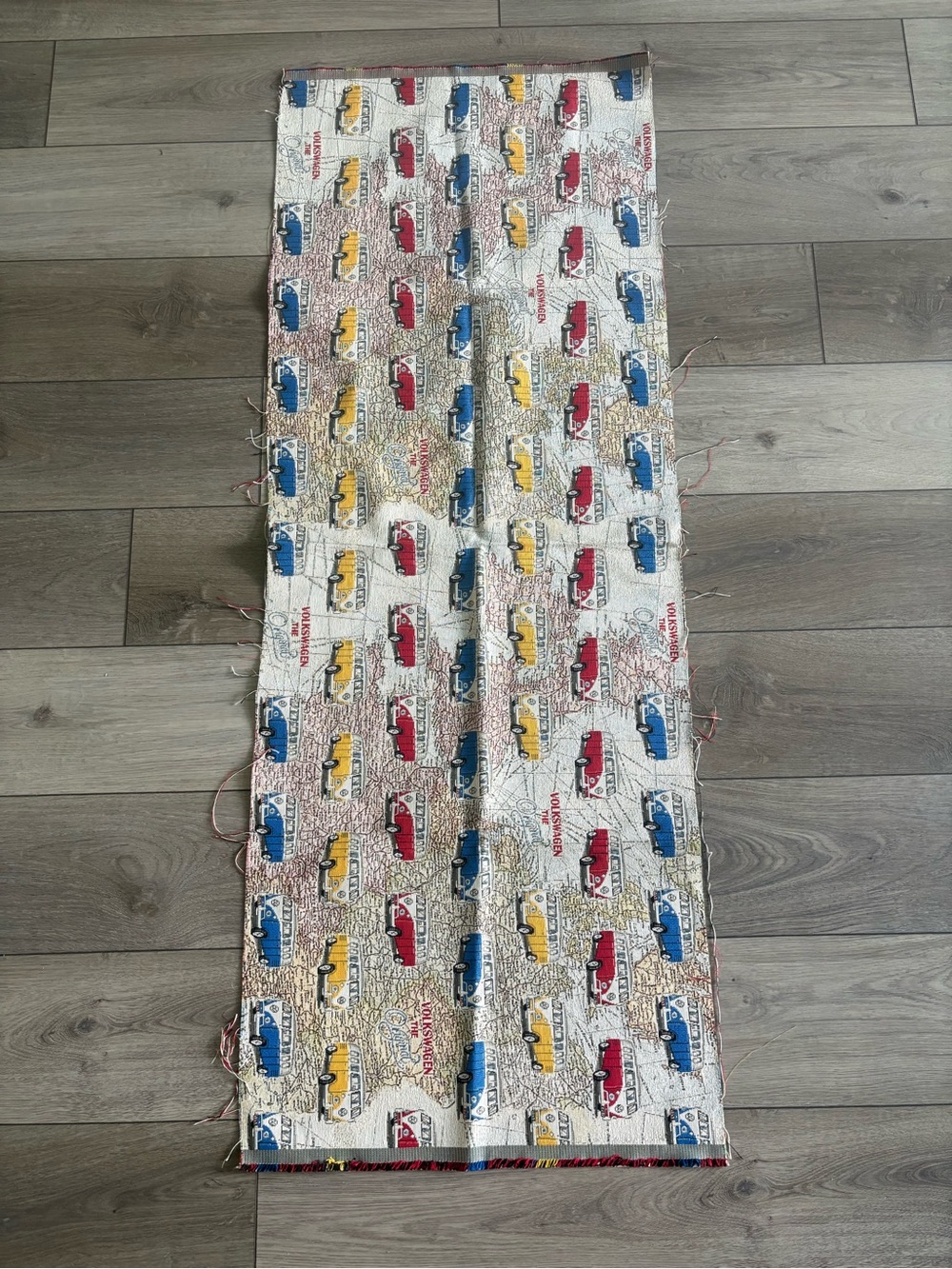 Multicolor Vintage Volkswagen Bus Print Cotton Fabric
